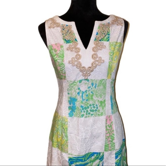 Lilly Pulitzer Janice Shift Dress Lioness Patch Size 2 75709 Easter Spring - Picture 2 of 8